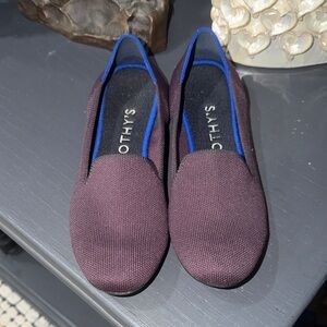 Rothy's Women's Slip-On Flats in Plum with Blue Trim